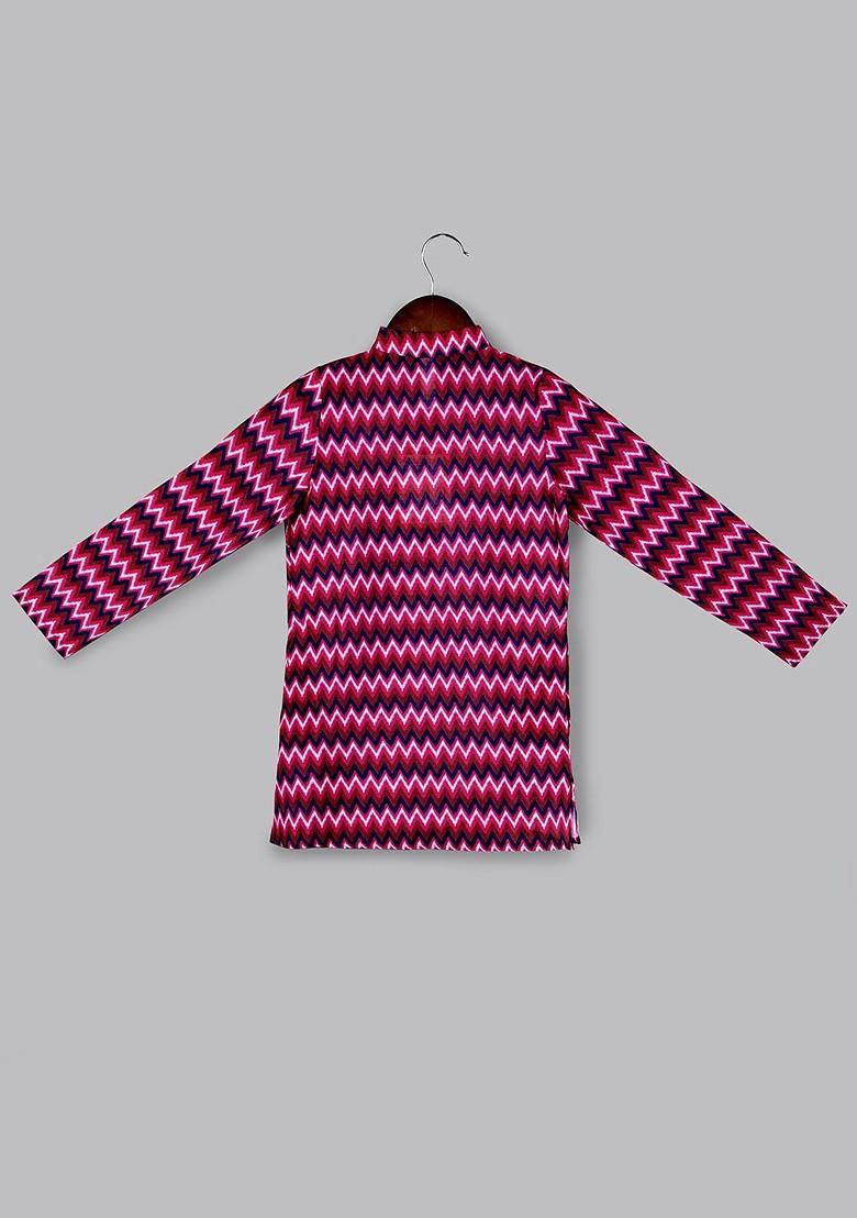 Red Printed Blended Kurta Set For Boys - Indya