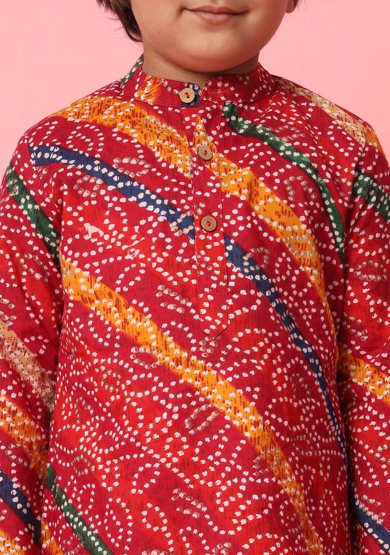 Maroon Printed Cotton Kurta Set For Boys - Indya