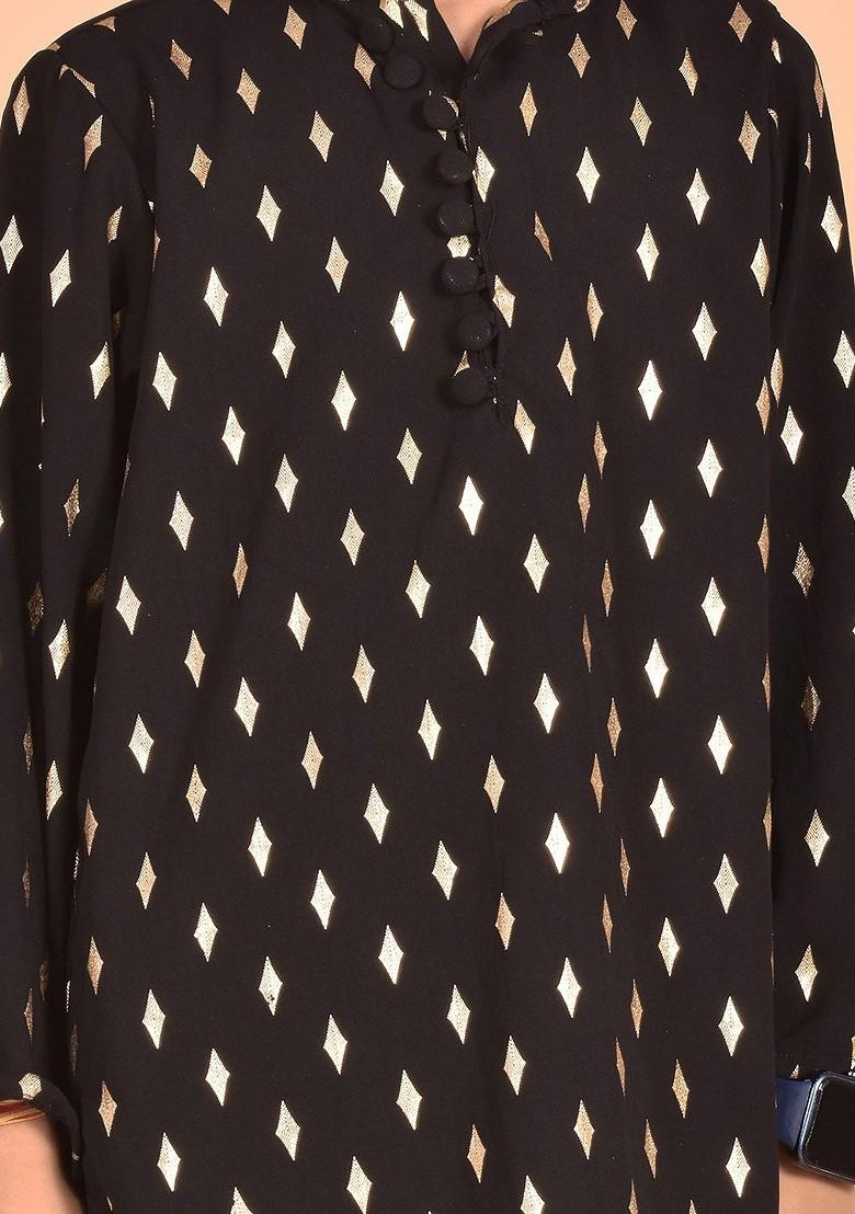 Black Printed Blended Kurta Set For Boys - Indya