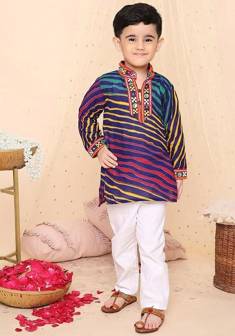 Blue Printed Cotton Kurta Set For Boys — view on Indya