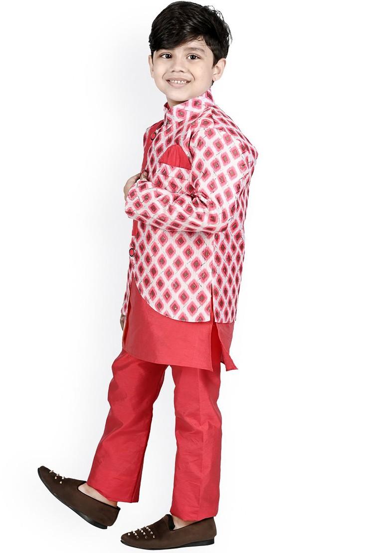 Pink Embroidered Blended Kurta Set For Boys - Indya
