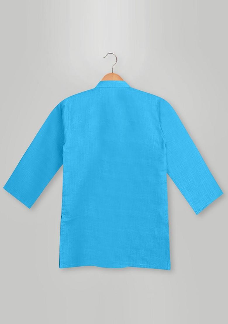 Blue Embroidered Cotton Kurta Set For Boys - Indya