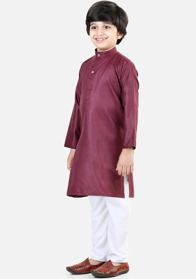 Purple Embroidered Blended Kurta Set For Boys - Indya