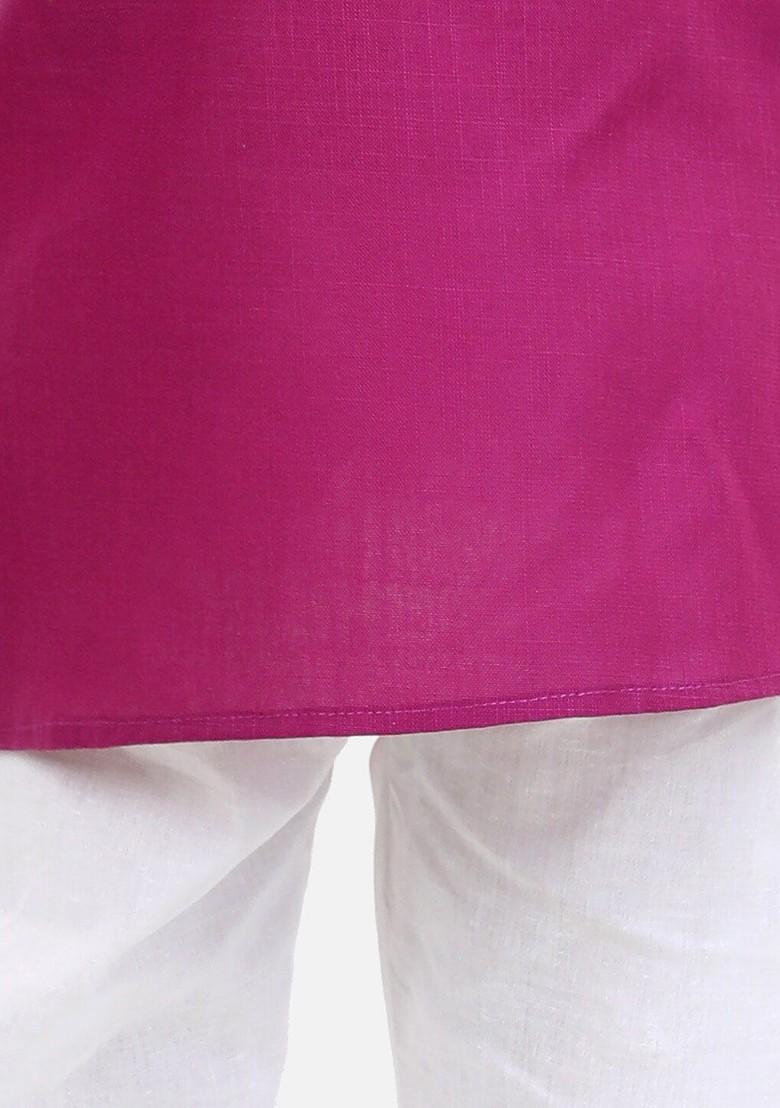 Purple Embroidered Cotton Kurta Set For Boys - Indya