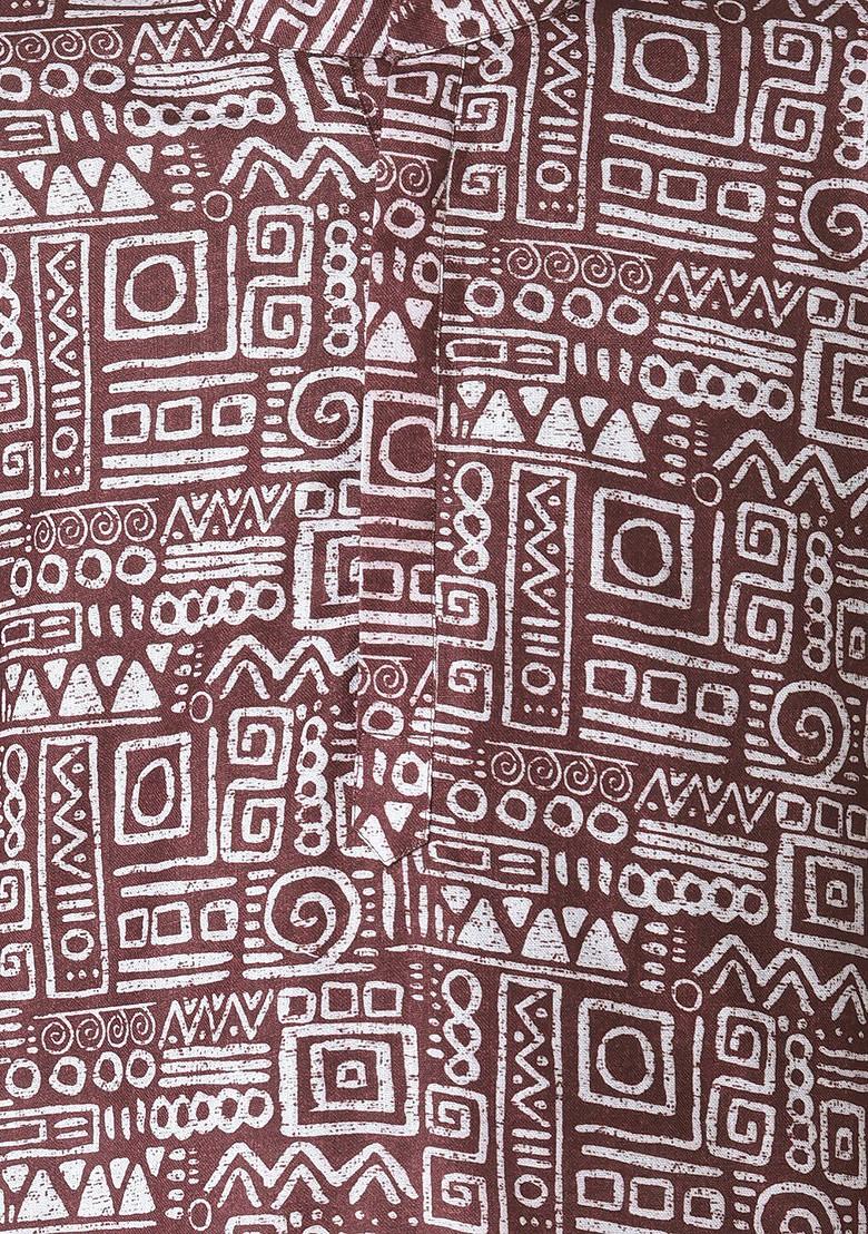 Maroon Printed Cotton Kurta Set For Boys - Indya