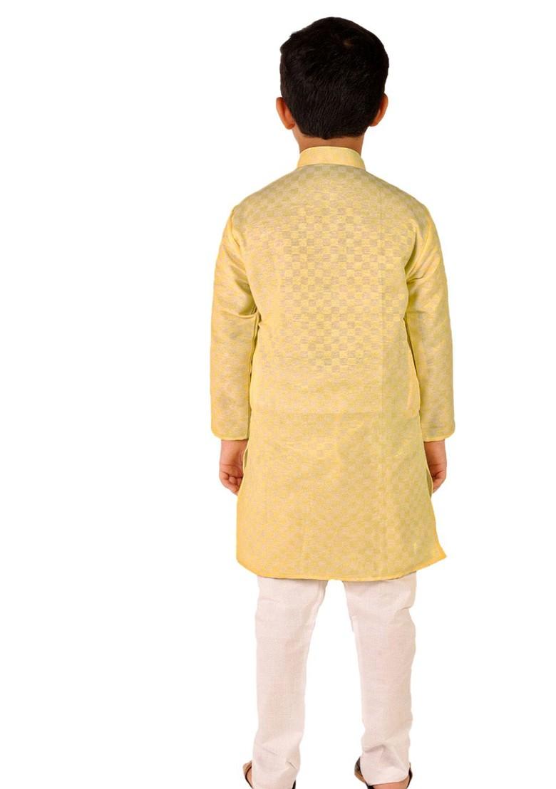 Yellow Embroidered Cotton Kurta Set For Boys - Indya