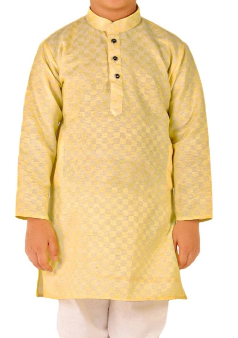 Yellow Embroidered Cotton Kurta Set For Boys - Indya