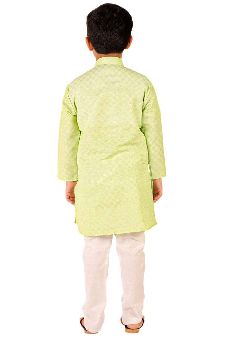 Green Printed Cotton Kurta Set For Boys - Indya