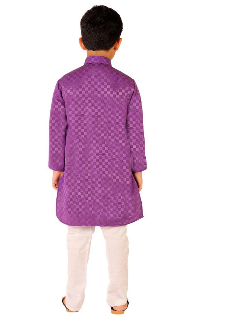 Purple Embroidered Cotton Kurta Set For Boys - Indya
