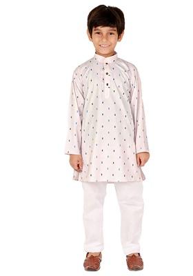 Pink Printed Cotton Kurta Set For Boys