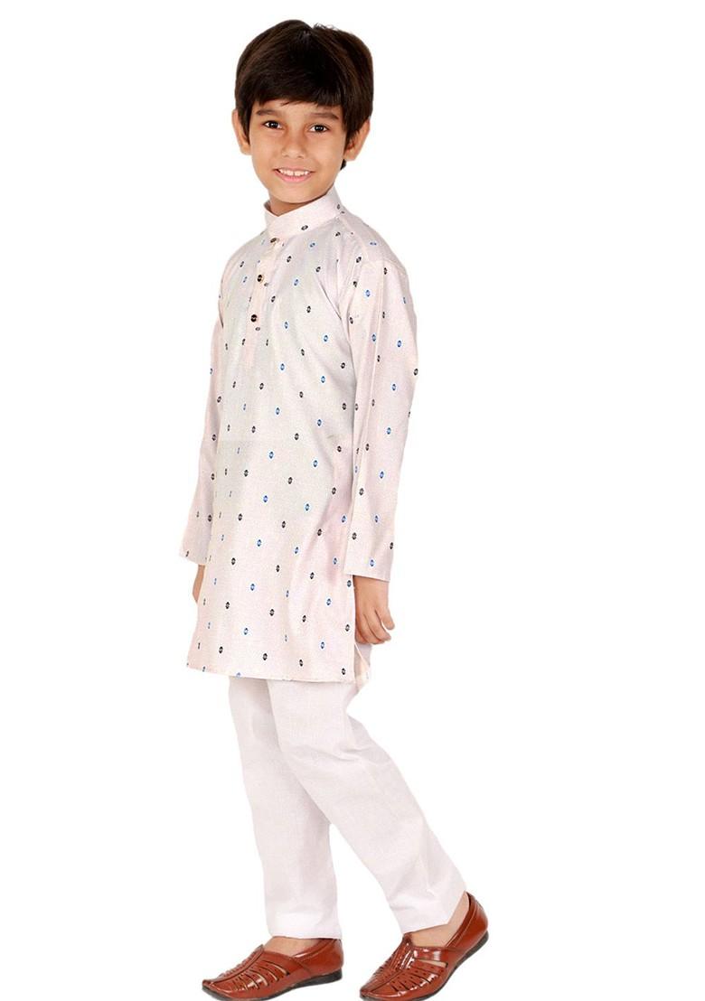 Pink Printed Cotton Kurta Set For Boys - Indya