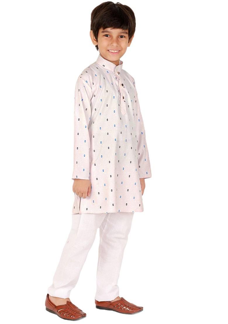 Pink Printed Cotton Kurta Set For Boys - Indya