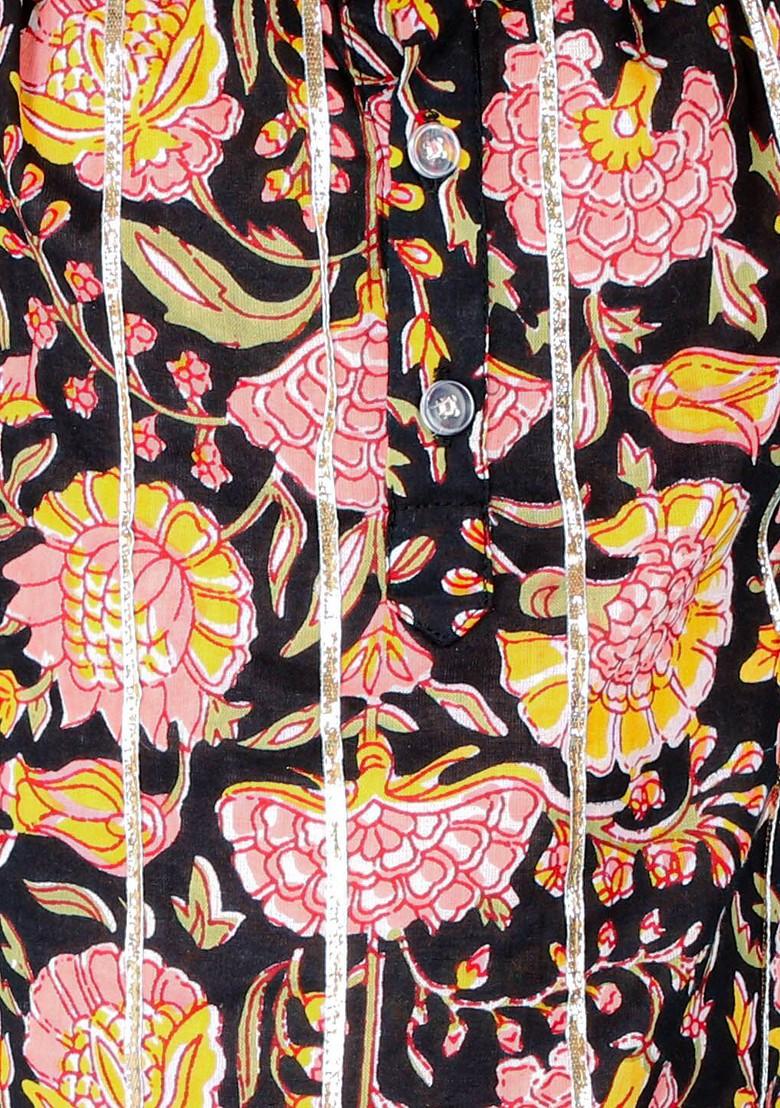 Black Printed Cotton Kurta Dhoti Set For Boys - Indya