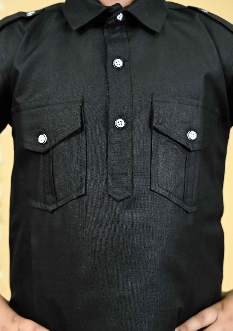 Black Embroidered Blended Kurta Set For Boys - Indya