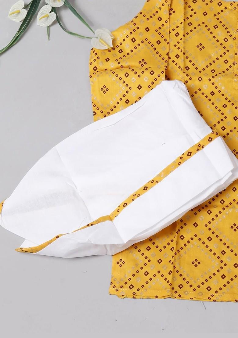 Yellow Printed Blended Kurta Dhoti Set For Boys - Indya