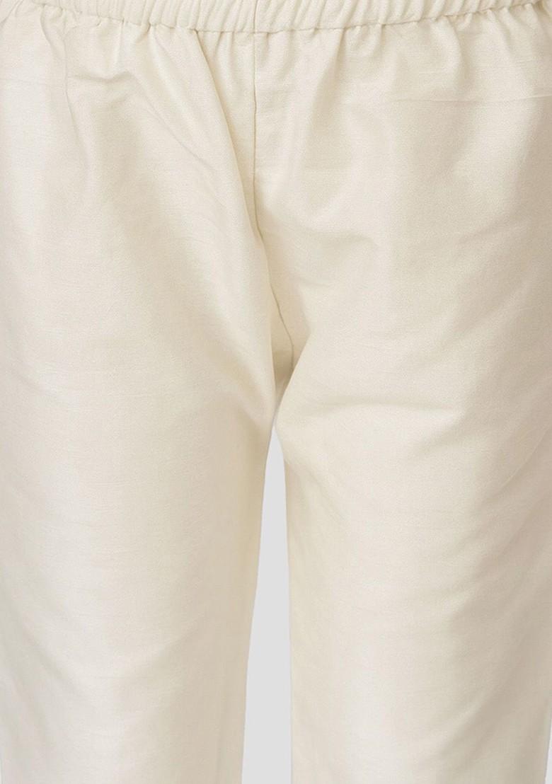 White Embroidered Blended Kurta Set For Boys - Indya