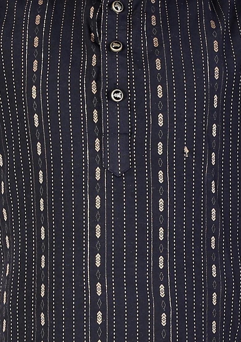 Black Embroidered Cotton Kurta Set For Boys - Indya