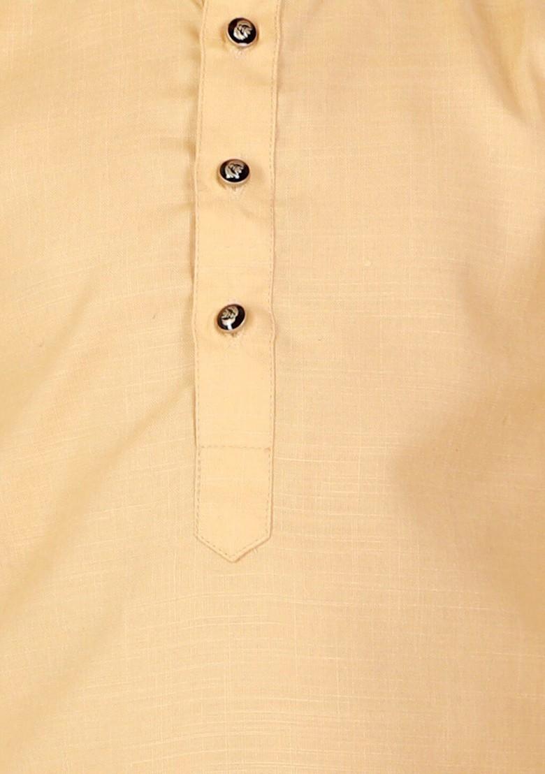 Beige Embroidered Blended Kurta Set For Boys - Indya