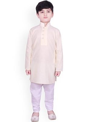 Beige Embroidered Blended Kurta Set For Boys