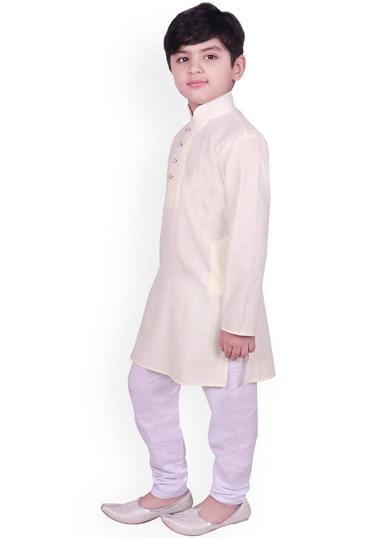 Beige Embroidered Blended Kurta Set For Boys - Indya