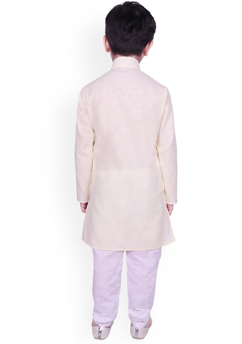 Beige Embroidered Blended Kurta Set For Boys - Indya