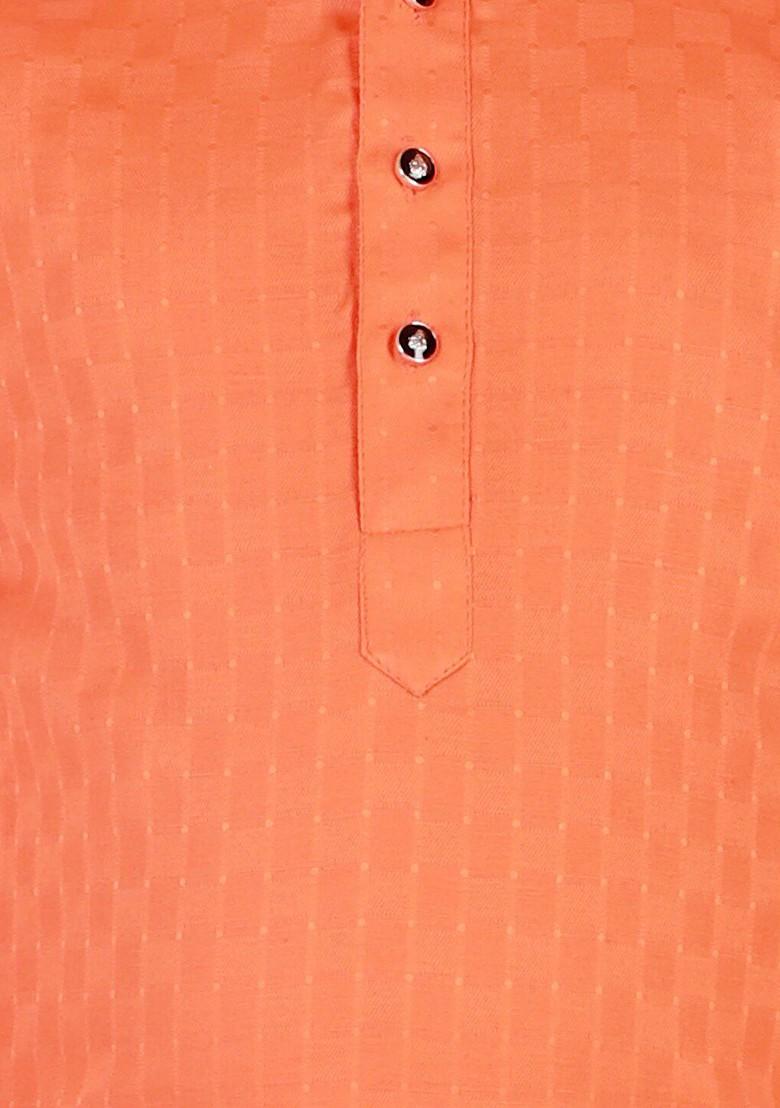 Orange Embroidered Blended Kurta Set For Boys - Indya