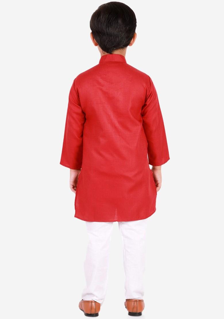Maroon Embroidered Blended Kurta Set For Boys - Indya
