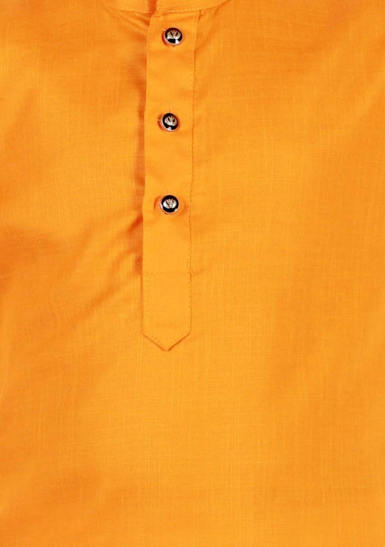 Mustard Embroidered Blended Kurta Set For Boys - Indya