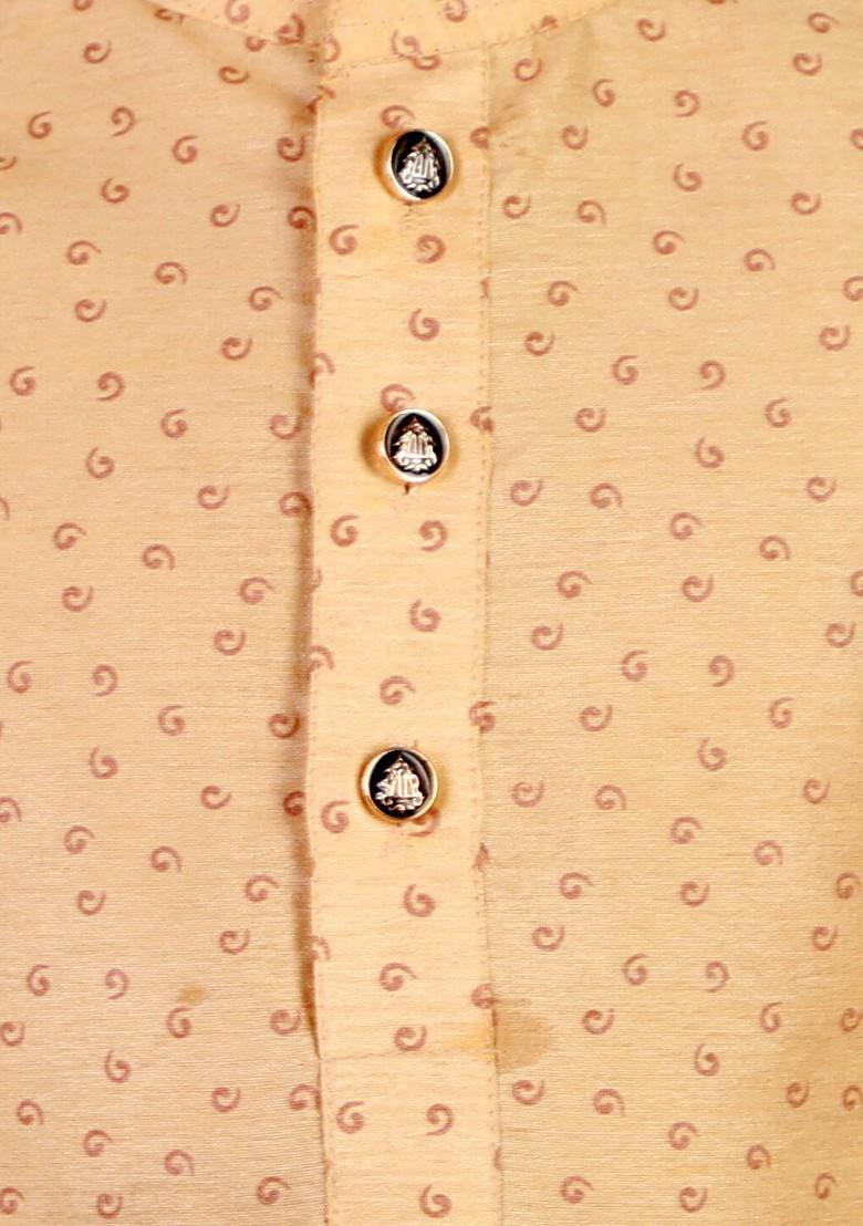 Gold Printed Blended Kurta Set For Boys - Indya