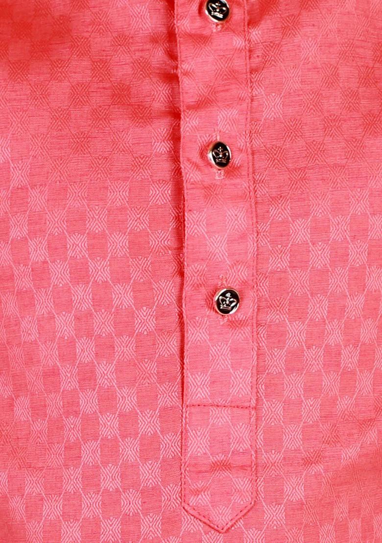 Pink Embroidered Blended Kurta Set For Boys - Indya