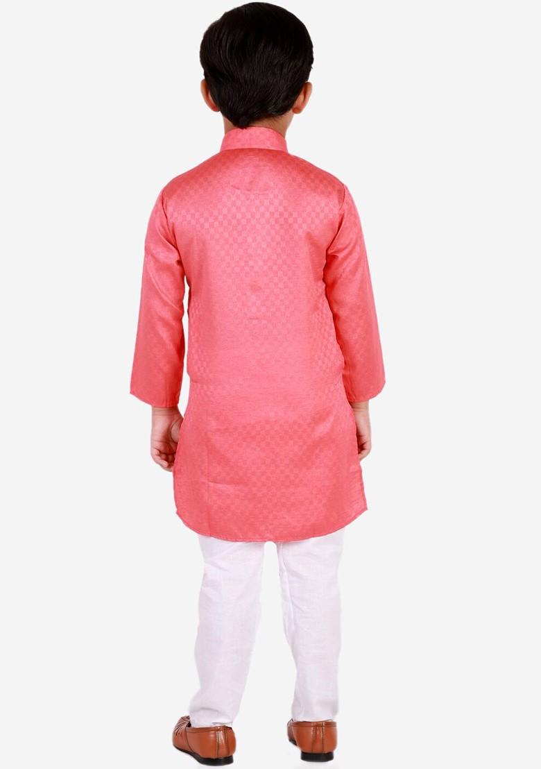 Pink Embroidered Blended Kurta Set For Boys - Indya