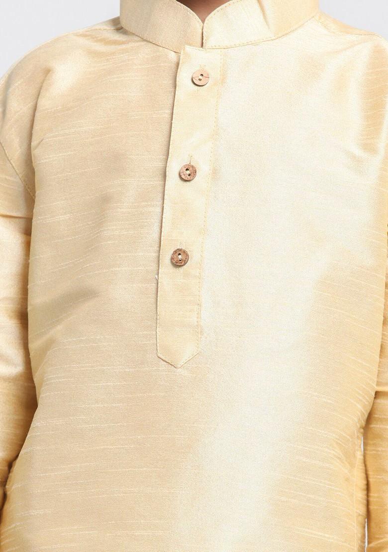 Beige Embroidered Blended Kurta Set For Boys - Indya