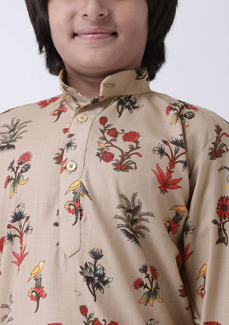 Multi Printed Blended Kurta Set For Boys - Indya
