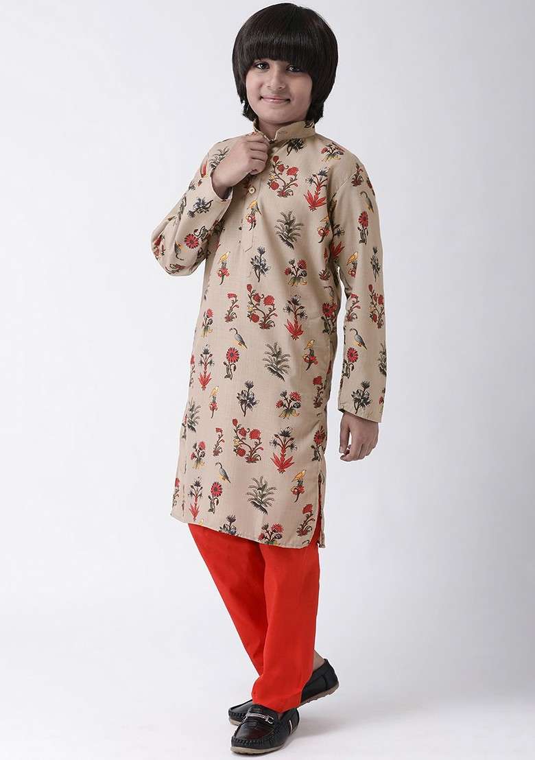 Multi Printed Blended Kurta Set For Boys - Indya
