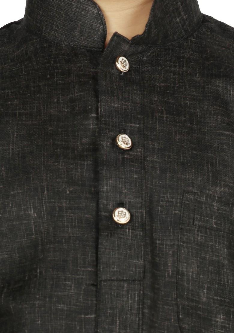 Black Solid Blended Kurta Set For Boys - Indya