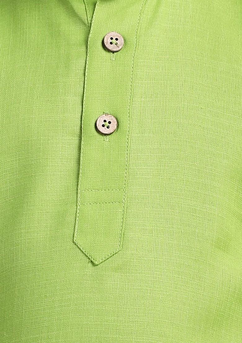 Green Solid Blended Kurta Set For Boys - Indya