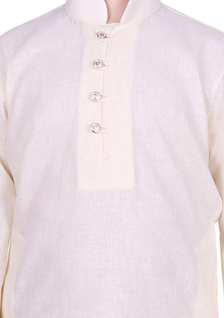 Yellow Solid Blended Kurta Set For Boys - Indya