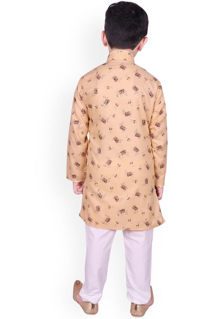 Brown Printed Blended Kurta Set For Boys - Indya