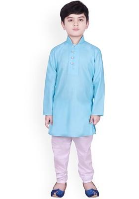 Blue Solid Blended Kurta Set For Boys