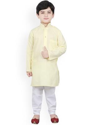 Yellow Solid Blended Kurta Set For Boys