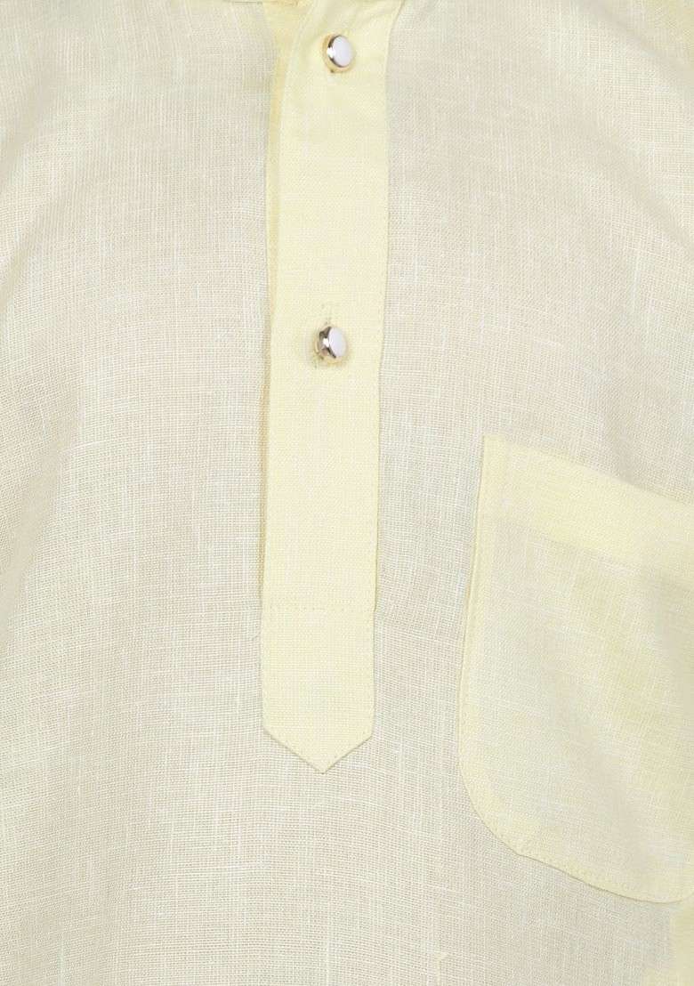 Yellow Solid Blended Kurta Set For Boys - Indya