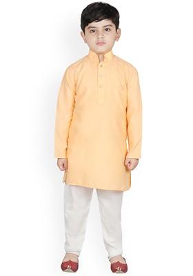 Peach Solid Blended Kurta Set For Boys