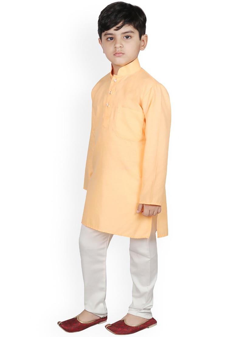 Peach Solid Blended Kurta Set For Boys - Indya