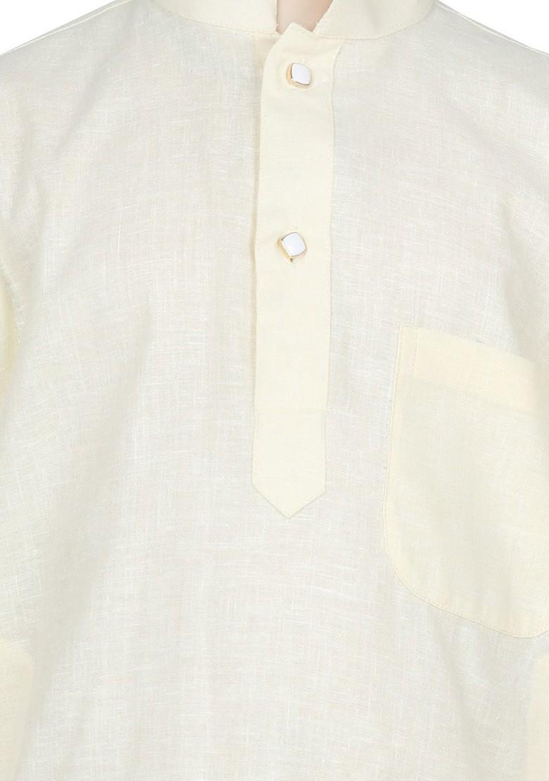 Yellow Solid Blended Kurta Set For Boys - Indya