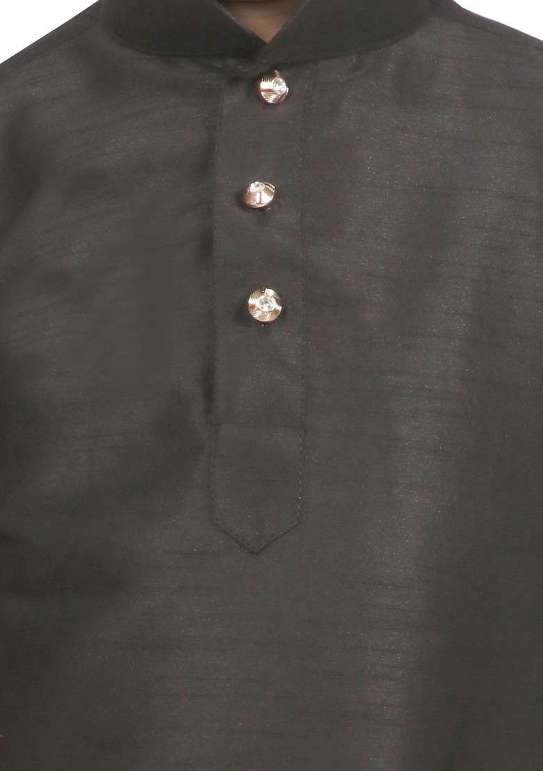 Black Solid Silk Kurta Dhoti Set For Boys - Indya