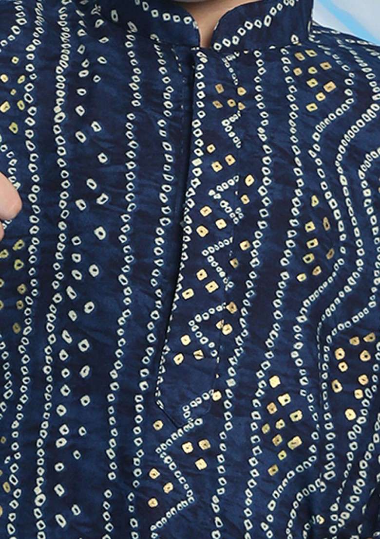 Blue Printed Blended Kurta Dhoti Set For Boys - Indya