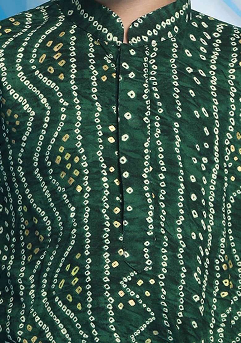 Green Printed Blended Kurta Dhoti Set For Boys - Indya