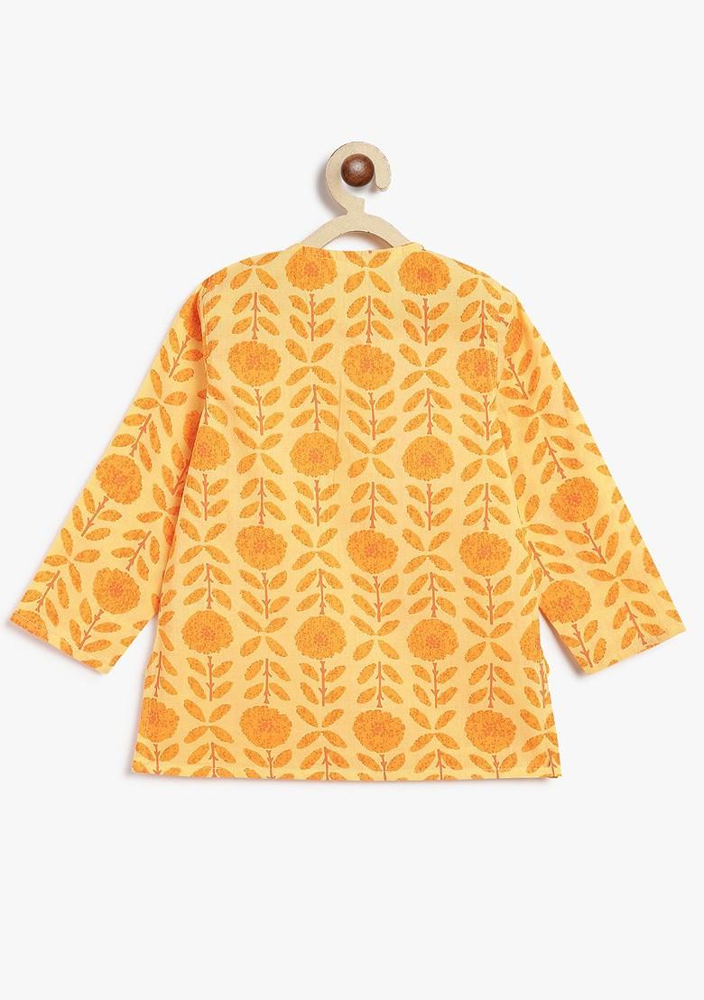 Yellow Embroidered Cotton Kurta Dhoti Set For Boys - Indya