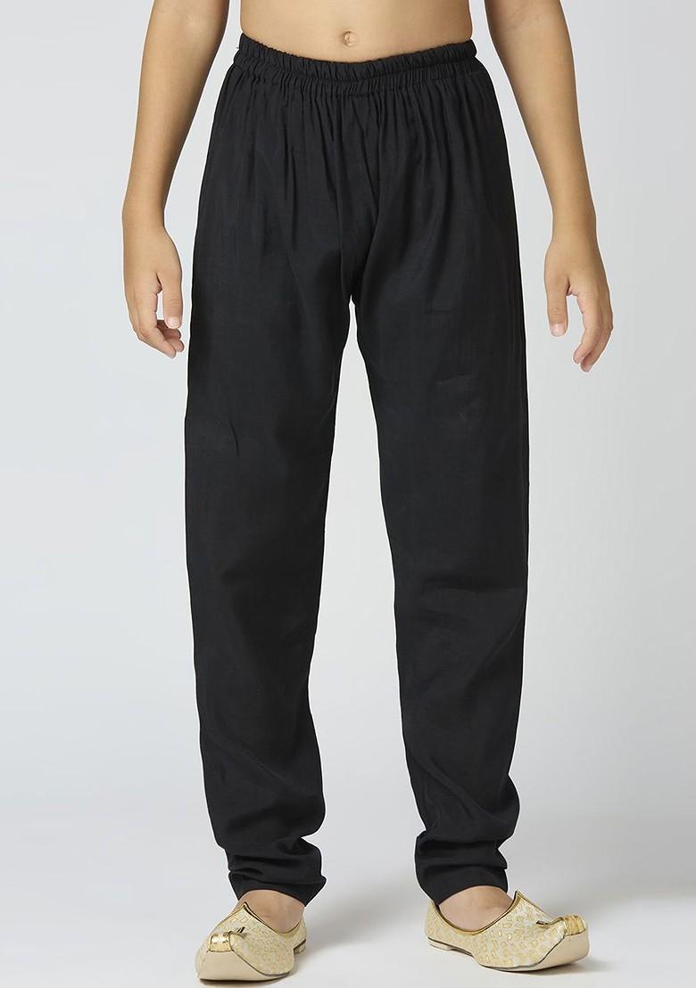 Black Woven Design Cotton Kurta Set For Boys - Indya