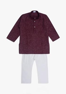 Maroon Solid Blended Kurta Set For Boys